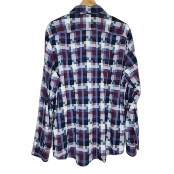 Perry Ellis Maroon & Blue Geometric Long Sleeve Button Shirt - 2XLT - Picture 2 of 6